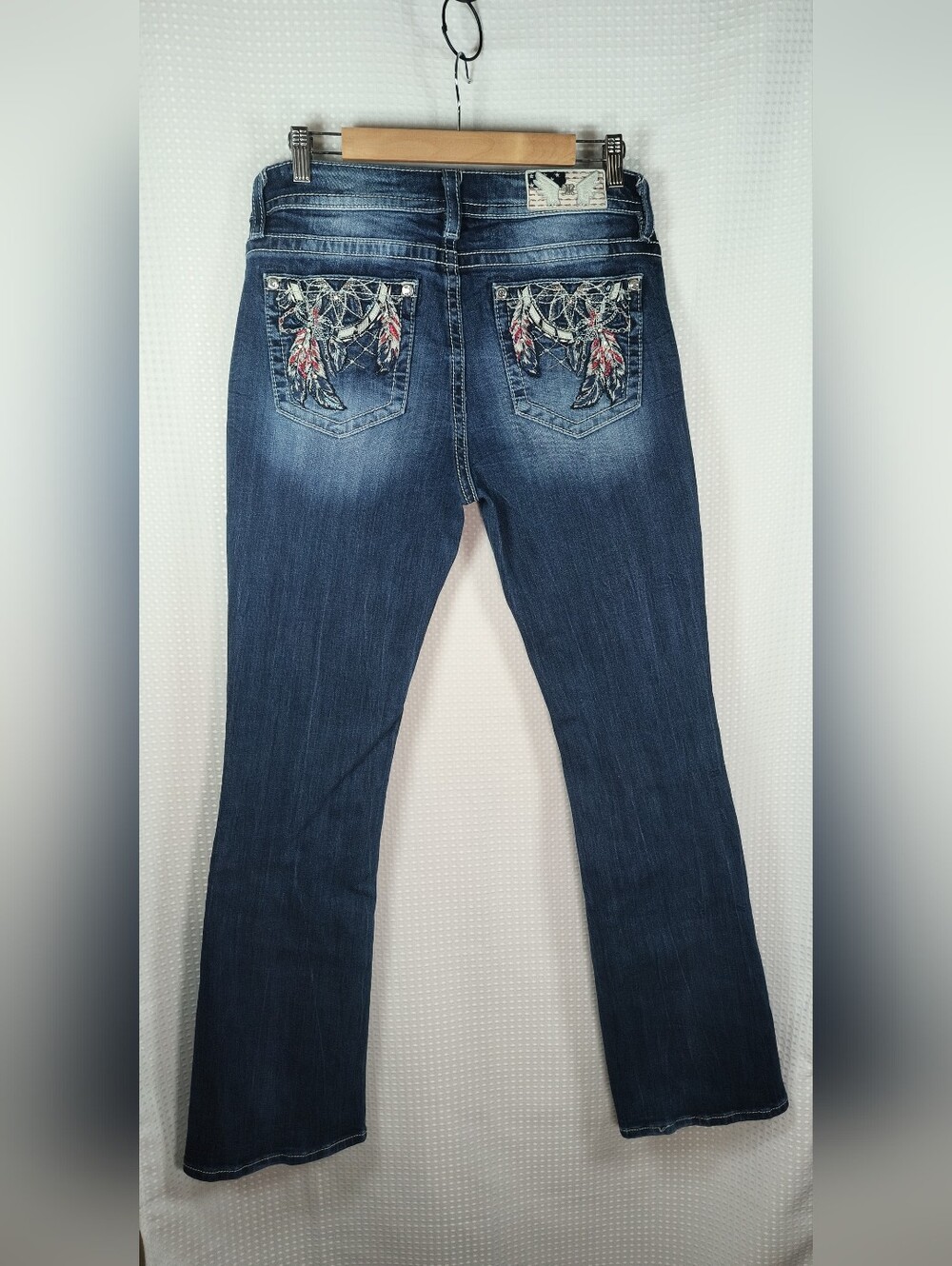 Miss Me Mid-rise Bootcut Jeans Dark Blue Dream Catcher Embroidered Pockets 31x34